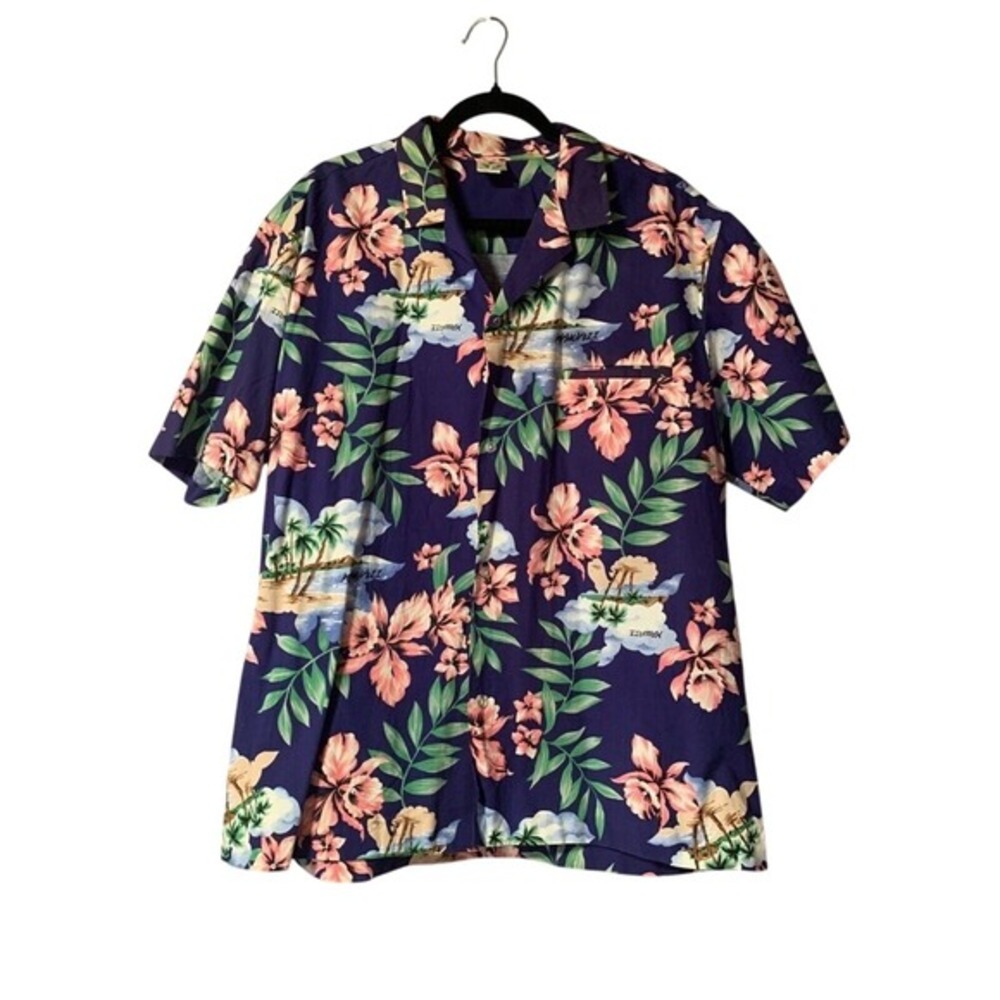 Royal Creations‎ Hawaii Shirt Mens XL Purple Floral Orchid Palm Tree Beach Camp